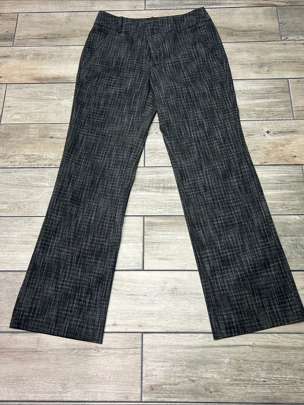 Merona Black Gray Plaid Women size 6 crosshatch trousers stretch office chic